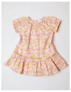 Sprout Woven Flower Dress in Bright Pink