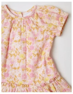 Sprout Woven Flower Dress in Bright Pink