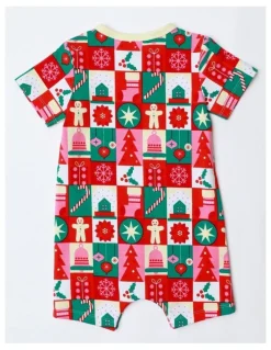 Sprout Xmas Wrapping Paper Family Matching Print Romper in Multi