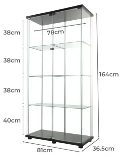 Stacked 4 Tier Shelves Glass Display Cabinet 164cm in Black