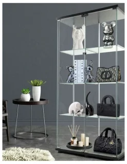 Stacked 4 Tier Shelves Glass Display Cabinet 164cm in Black