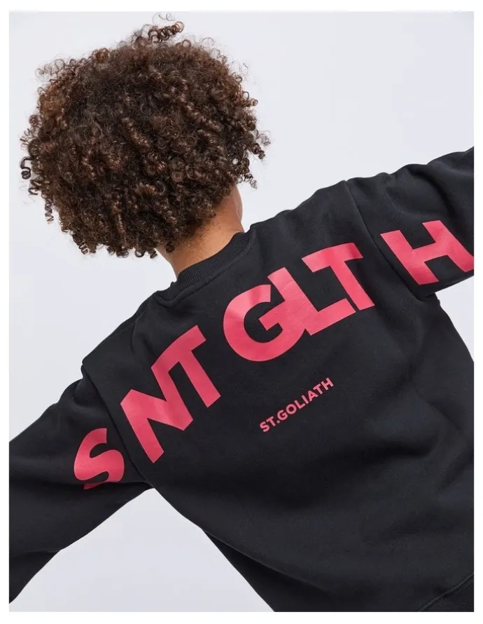 St Goliath Influence Crew Neck Sweartshirt in Black (8-16 Years)