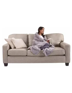 Sunbeam Feel Perfect Sherpa Fleece Heated Throw in Warm Grey