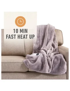 Sunbeam Feel Perfect Sherpa Fleece Heated Throw in Warm Grey