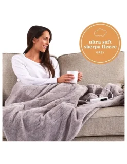 Sunbeam Feel Perfect Sherpa Fleece Heated Throw in Warm Grey
