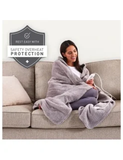 Sunbeam Feel Perfect Sherpa Fleece Heated Throw in Warm Grey