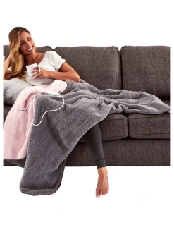 Sunbeam Reversible Sherpa Heated Throw in Pink/Grey