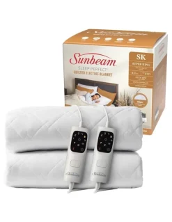 Sunbeam Sleep Perfect Quilted Electric Blanket in White