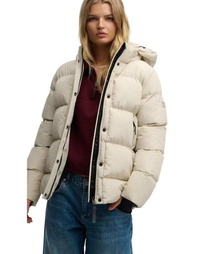 Superdry 5 Baffle Sports Puffer Jacket in Oat Bran