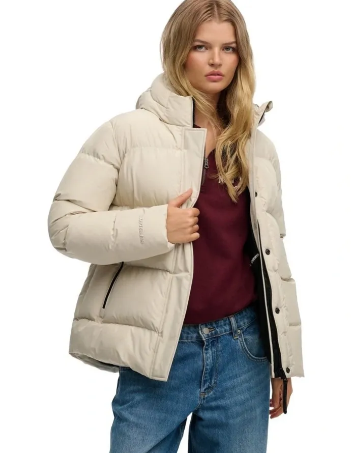 Superdry 5 Baffle Sports Puffer Jacket in Oat Bran