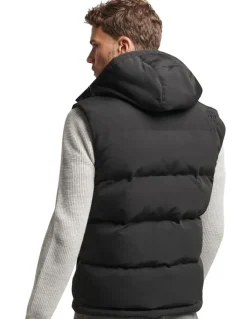 Superdry Everest Hooded Puffer Gilet in Jet Black