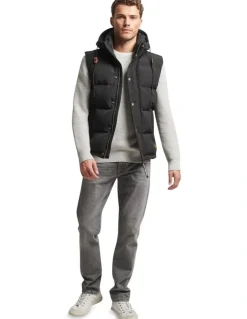 Superdry Everest Hooded Puffer Gilet in Jet Black