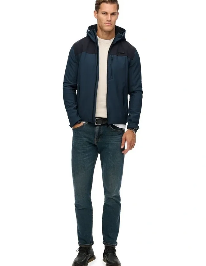 Superdry Hooded Soft Shell Tech Tracker in Flex Navy