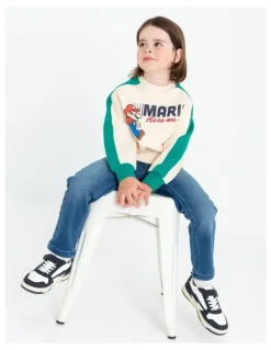 Super Mario Mario Spliced Crew Sweat Top Off in White