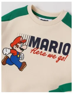 Super Mario Mario Spliced Crew Sweat Top Off in White