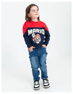 Super Mario Mario Spliced Long Sleeve T-Shirt in Navy
