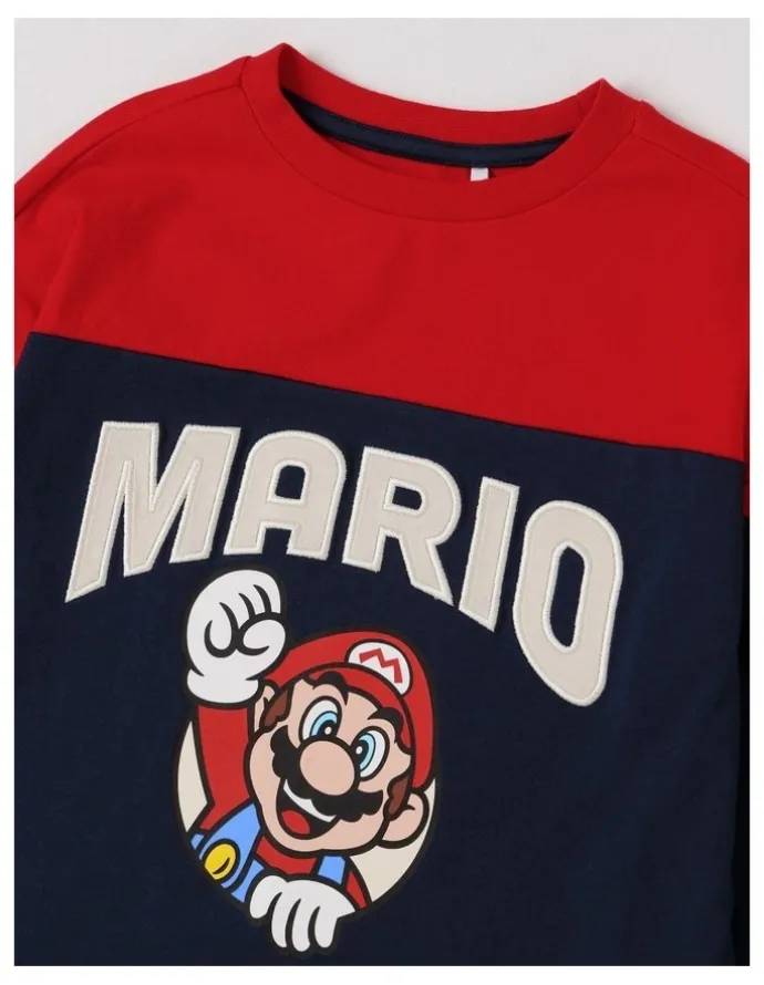 Super Mario Mario Spliced Long Sleeve T-Shirt in Navy