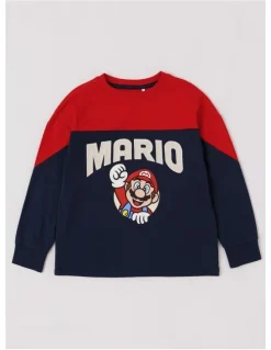 Super Mario Mario Spliced Long Sleeve T-Shirt in Navy