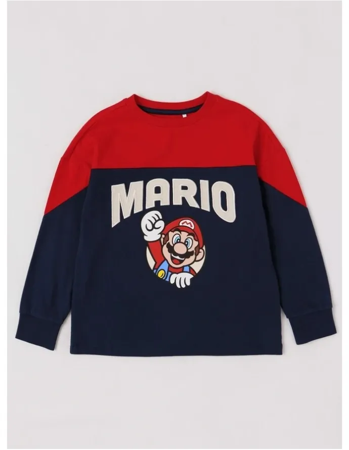 Super Mario Mario Spliced Long Sleeve T-Shirt in Navy