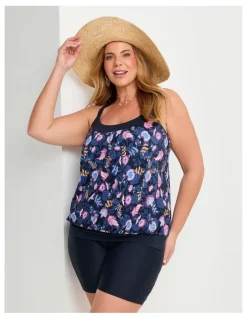 Taking Shape Coastal Blooms Blouson Tankini Navy/print
