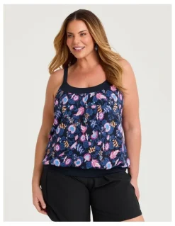 Taking Shape Coastal Blooms Blouson Tankini Navy/print