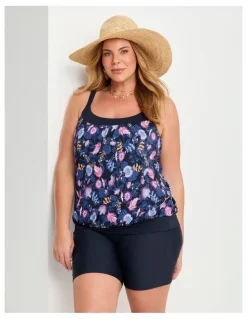 Taking Shape Coastal Blooms Blouson Tankini Navy/print