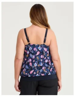 Taking Shape Coastal Blooms Blouson Tankini Navy/print