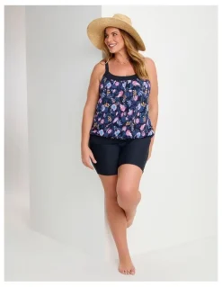 Taking Shape Coastal Blooms Blouson Tankini Navy/print