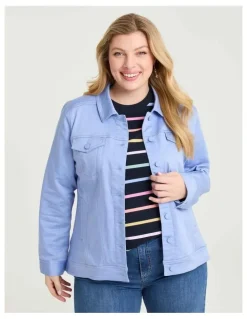 Taking Shape Coloured Curved Hem Denim Jacket Periwinkle
