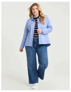 Taking Shape Coloured Curved Hem Denim Jacket Periwinkle