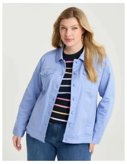 Taking Shape Coloured Curved Hem Denim Jacket Periwinkle