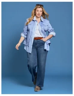 Taking Shape Coloured Curved Hem Denim Jacket Periwinkle