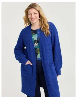 Taking Shape Cotton Blend Pocket Rib Cardigan Blue