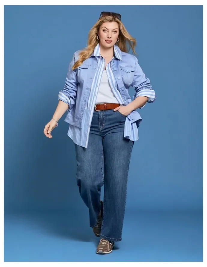 Taking Shape Cotton Sculpting Wide Leg Jean Mid Blue