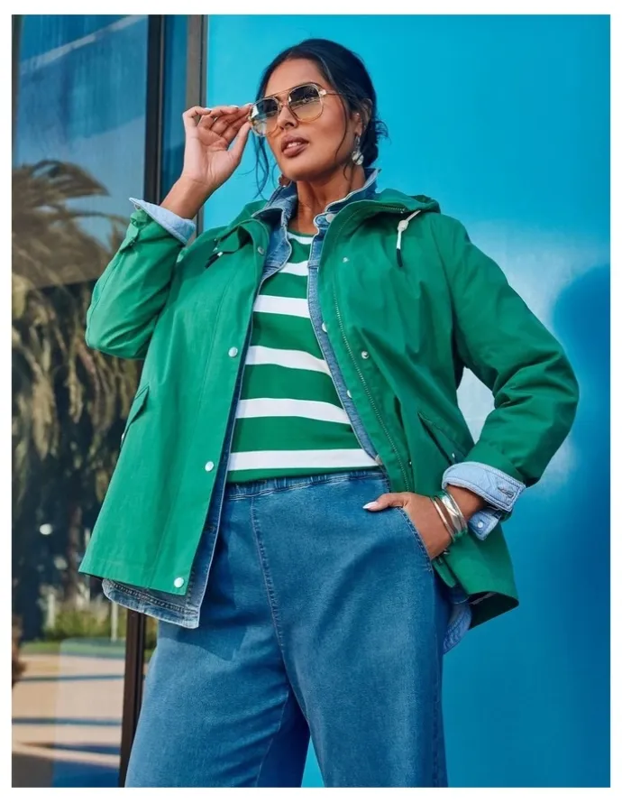 Taking Shape Hooded Stripe Lined Jacket Verdant Green