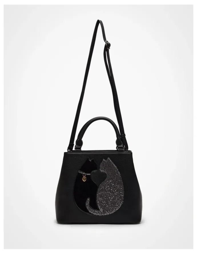 Taking Shape Kissing Cats Shoulder Bag Black/White