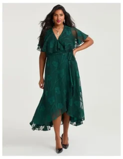 Taking Shape Livia Floral Jacquard Wrap Dress Deep Emerald