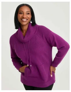 Taking Shape Roll Neck Pocket Detail Jumper Vivid Viola