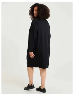 Taking Shape Zip Collar Sweat Dress Mid Blue