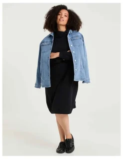 Taking Shape Zip Collar Sweat Dress Mid Blue