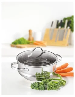 The Cooks Collective Essentials Universal Steamer with lid - 16cm, 18cm & 20cm
