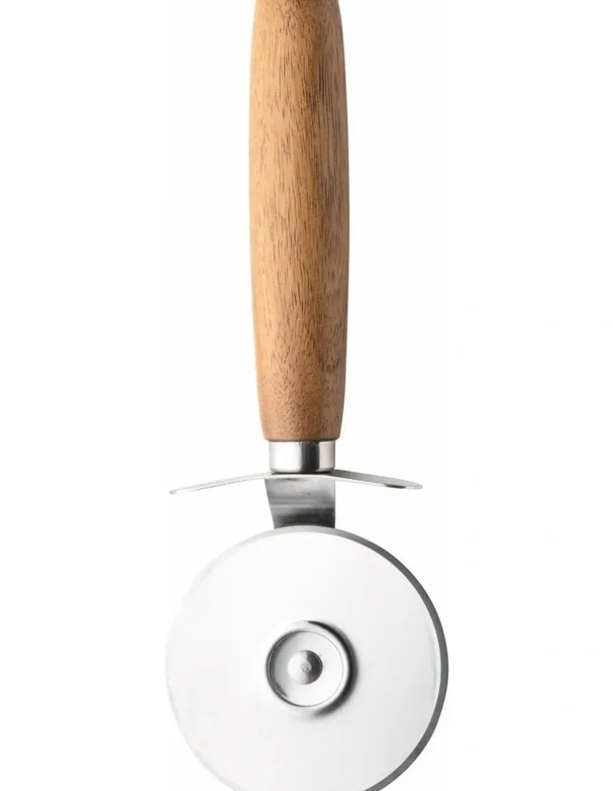 The Cooks Collective Pizza Serving Board with Cutter in Natural Wood