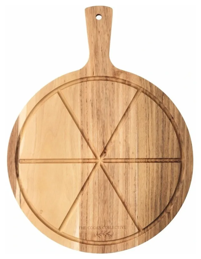 The Cooks Collective Pizza Serving Board with Cutter in Natural Wood