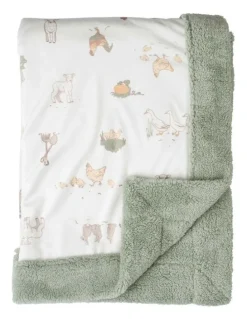 The Little Linen Company Farmyard Lamb Snuggle Blanket in Green