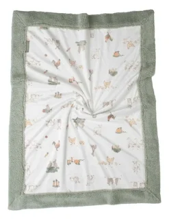 The Little Linen Company Farmyard Lamb Snuggle Blanket in Green