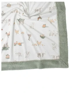The Little Linen Company Farmyard Lamb Snuggle Blanket in Green