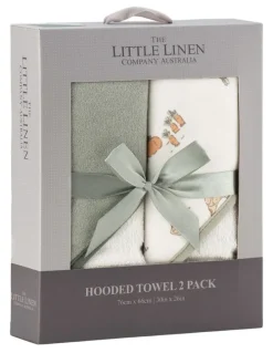 The Little Linen Company Farmyard Lamb Hooded Towel 2 Pack in Green