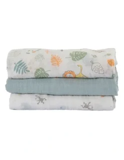 The Little Linen Company Muslin Wraps Pack of 3 in Savanna Giraffe