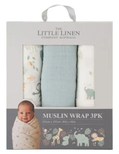 The Little Linen Company Muslin Wraps Pack of 3 in Savanna Giraffe