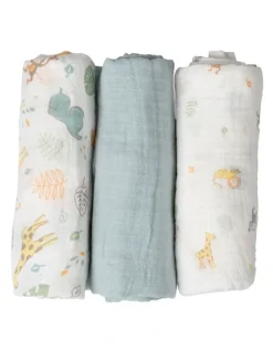 The Little Linen Company Muslin Wraps Pack of 3 in Savanna Giraffe